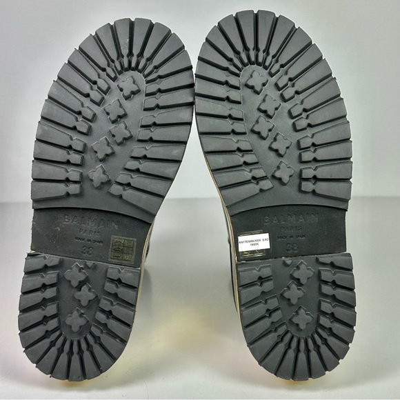 Balmain Black Leather & Gold Mettalic Platform Ankle Boots Women’s NEW - Picture 10 of 12